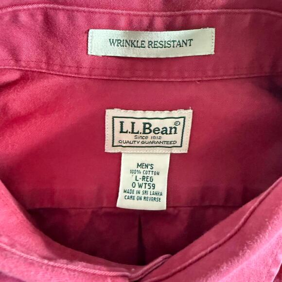 L.L. Bean Wrinkle Resistant Red Cotton Button Down Shirt L - Picture 3 of 4